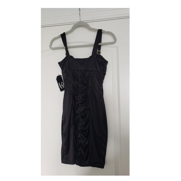 BNWT Love Tease Black Satin Short Dress Semi Formal Size 5 Ruched front and back - Picture 9 of 12
